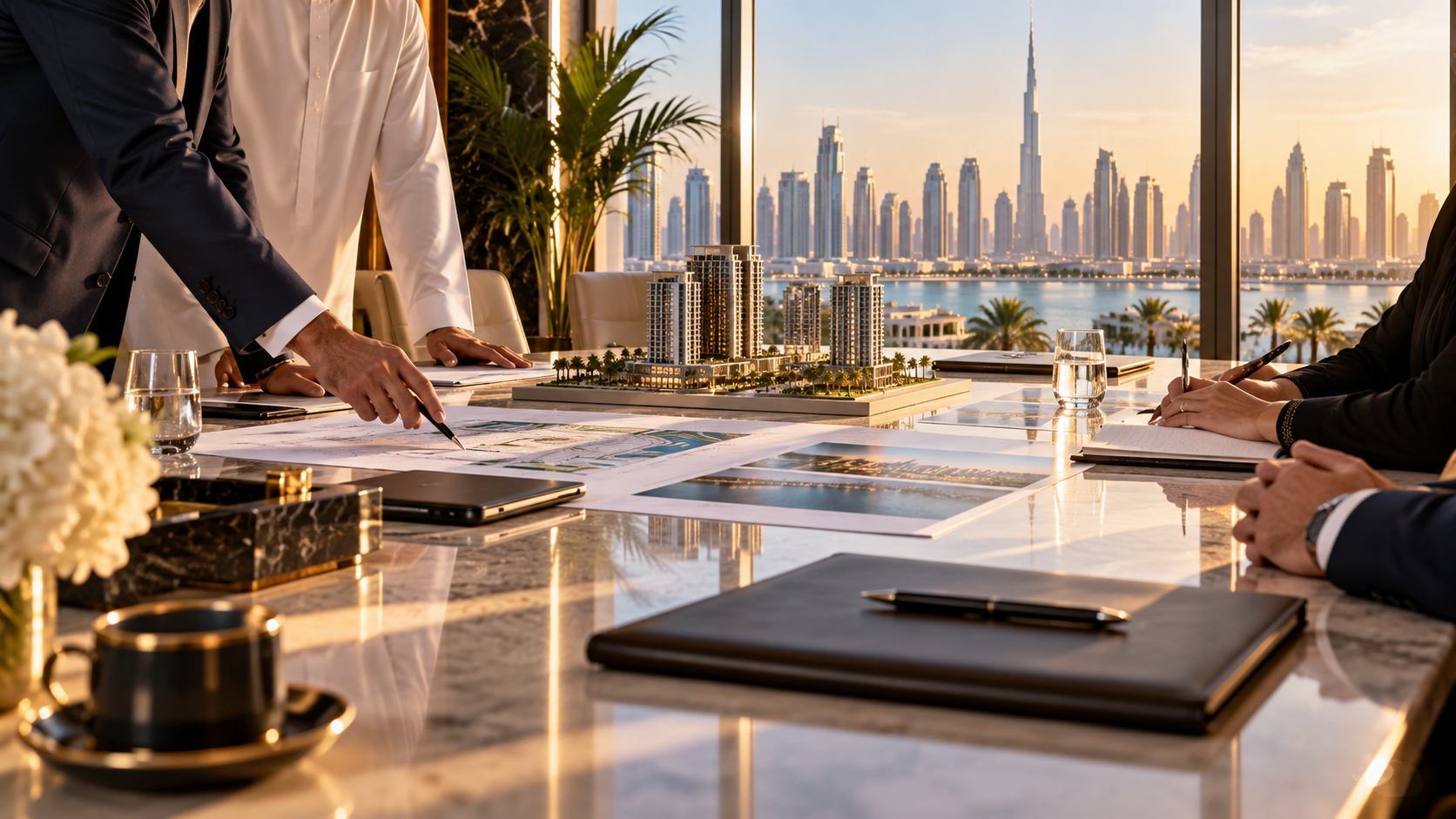 Property management stakeholders discussing a Dubai development